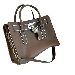 NWT Michael Kors Hamilton Specchio Leather Satchel Bag Cinder Large $348 New